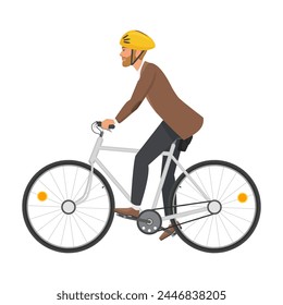 Side view of teacher wearing cyclists helmet riding bicycle to work vector illustration