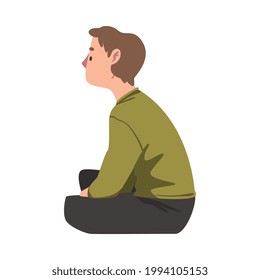 Side View of Teenage Boy Sitting on Floor Cartoon Vector Illustration