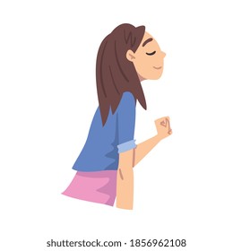 Side View of Teenage Girl Dreaming about Something Cartoon Style Vector Illustration
