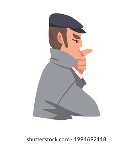 Side View of Thinking Young Man, Portrait of Thoughtful Person with Pensive Face Expression Cartoon Vector Illustration