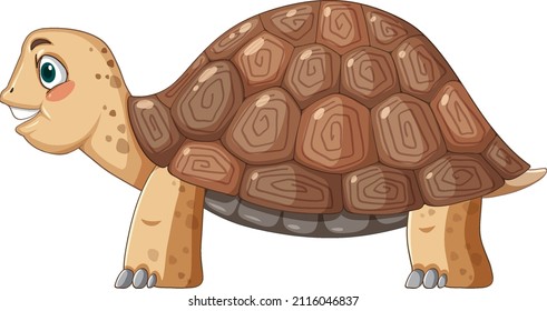 Side view of tortoise with brown shell in cartoon style illustration