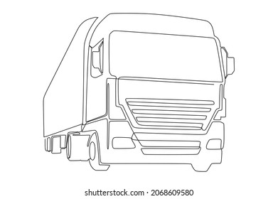 Side View Tractor Trailer Truck Continuous One Line Drawing