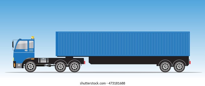 Side view of Trailer Cargo Container Truck with Blue sky background