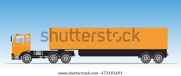 Side view of Trailer Cargo Container Truck\
with Blue sky background