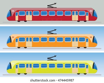 Side view of Tram car or trolley car flat design Vector Illustration