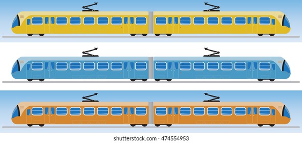 Side view of Tram car or trolley car flat design Vector Illustration