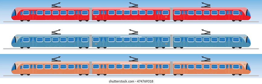Side view of Tram car or trolley car flat design Vector Illustration