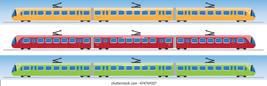 Side view of Tram car or trolley car flat design Vector Illustration