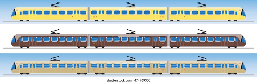 Side view of Tram car or trolley car flat design Vector Illustration