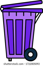 Side View trash can on wheels for separate sorting of metal waste. Urban waste concept stock vector color illustration on a white background.