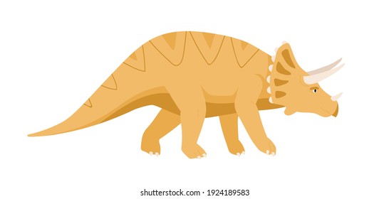 Side view of triceratops dino. Extinct dinosaur with frill and horns on head. Reptile of ancient Jurassic period. Prehistorical character. Flat cartoon vector illustration isolated on white background