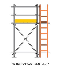 Side view of tubular scaffolding system vector illustration. Connected steel pipes by couplers for falsework and working platforms. Construction equipment for work at height.