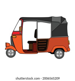 Side view of Tuk-Tuk Three Wheeled without driver isolated on white background. Tuk-tuk icon. Vector illustration
