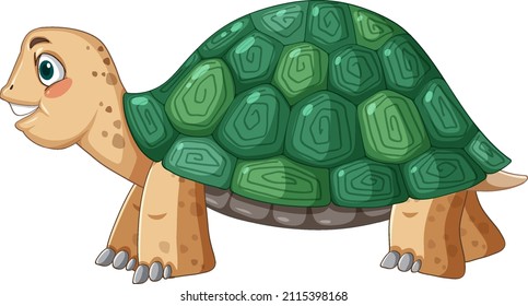 Side view of turtle with green shell in cartoon style illustration