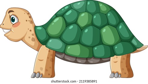 Side view of turtle with green shell in cartoon style illustration
