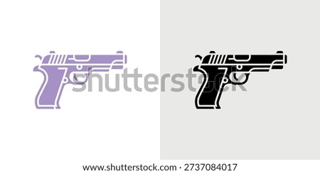 A side view of two handgun icons, one in purple and one in black, on a white background. Stock photo © 