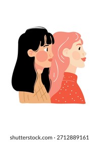 side view of two young women