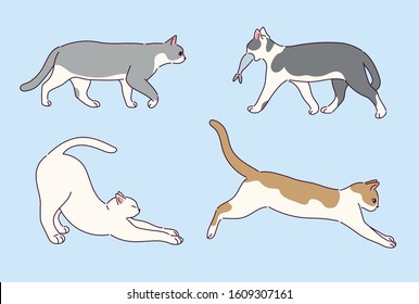 Side view of various patterns of cats. hand drawn style vector design illustrations. 