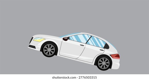 Side view vector illustration of a modern white hatchback car. Sleek automotive flat design isolated on a gray background. Perfect for transport icons.