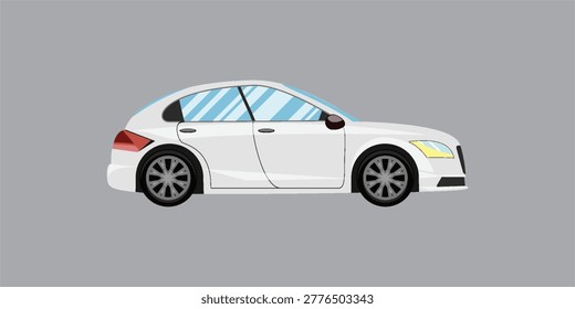 Side view vector illustration of a modern white hatchback car. Sleek automotive flat design isolated on a gray background. Perfect for transport icons.