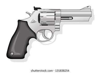 Side view vector illustration of a silver handheld Revolver.