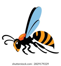 Side view of wasp or hornet insect isolated on white background with detailed vector illustration for nature concepts