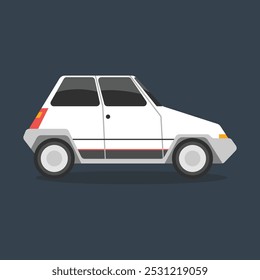Vista lateral del coche blanco en diseño de Vector plano