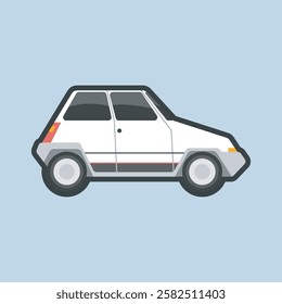 side view white car with outline flat vector design.