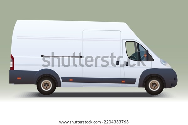 Side view of a white cargo van, realistic vector\
illustration, mini bus
