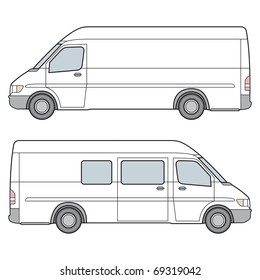 Side View of White Minibus. Design Template for Branding. Vector Illustration