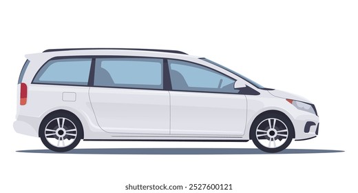 Side view of a white minivan on a plain background. Vector illustration
