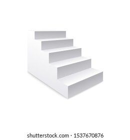 Side view of white realistic stair and staircase, concept of business and career success, climbing to the top. Element of architecture and interior. Isolated vector illustration of realistic stair.
