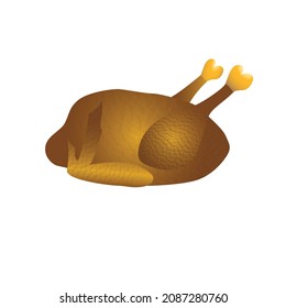 Side view of whole golden brown roasted turkey with crispy crust skin texture on a white background