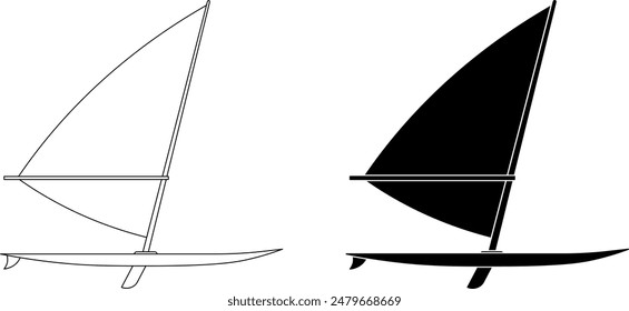side view Windsurfing icon set