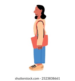 Side View Woman Carrying Orange color bag