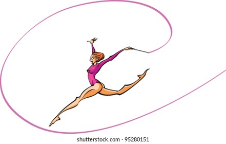 side view of woman doing rhythmic gymnastics