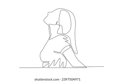 Side view of a woman enjoying spring. Spring one-line drawing