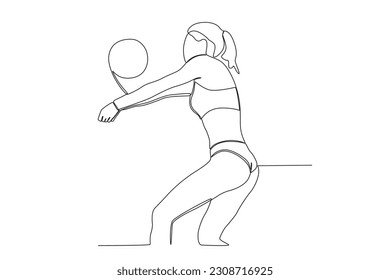 Side view of woman playing volleyball. Beach volleyball one-line drawing