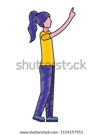 side view of woman pointing somewhere
