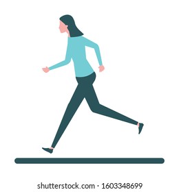 Side view of woman run cute cartoon flat isolate lifestyle vector