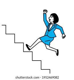 Side view woman running up stairs  Vector illustration 