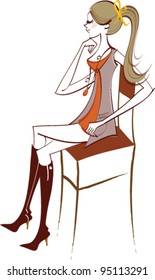 side view of woman sitting
