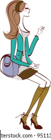 side view of woman sitting