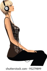 side view of woman sitting