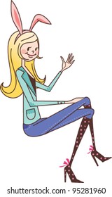 side view of woman sitting