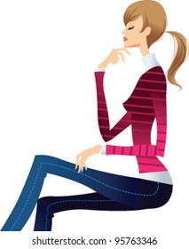 side view of woman sitting