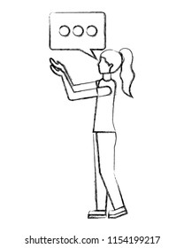 side view woman and speech bubble