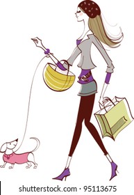side view of woman walking with dog