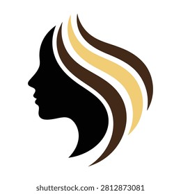 side view of a woman's silhouette with flowing hair in shades of brown and blonde