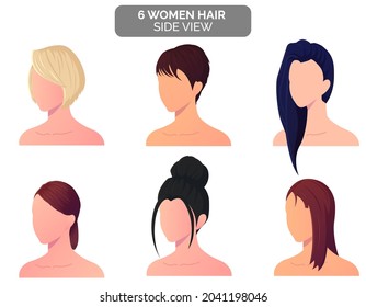 Side View Women Hair Set, Bun, Blond, Strait And Short Hair